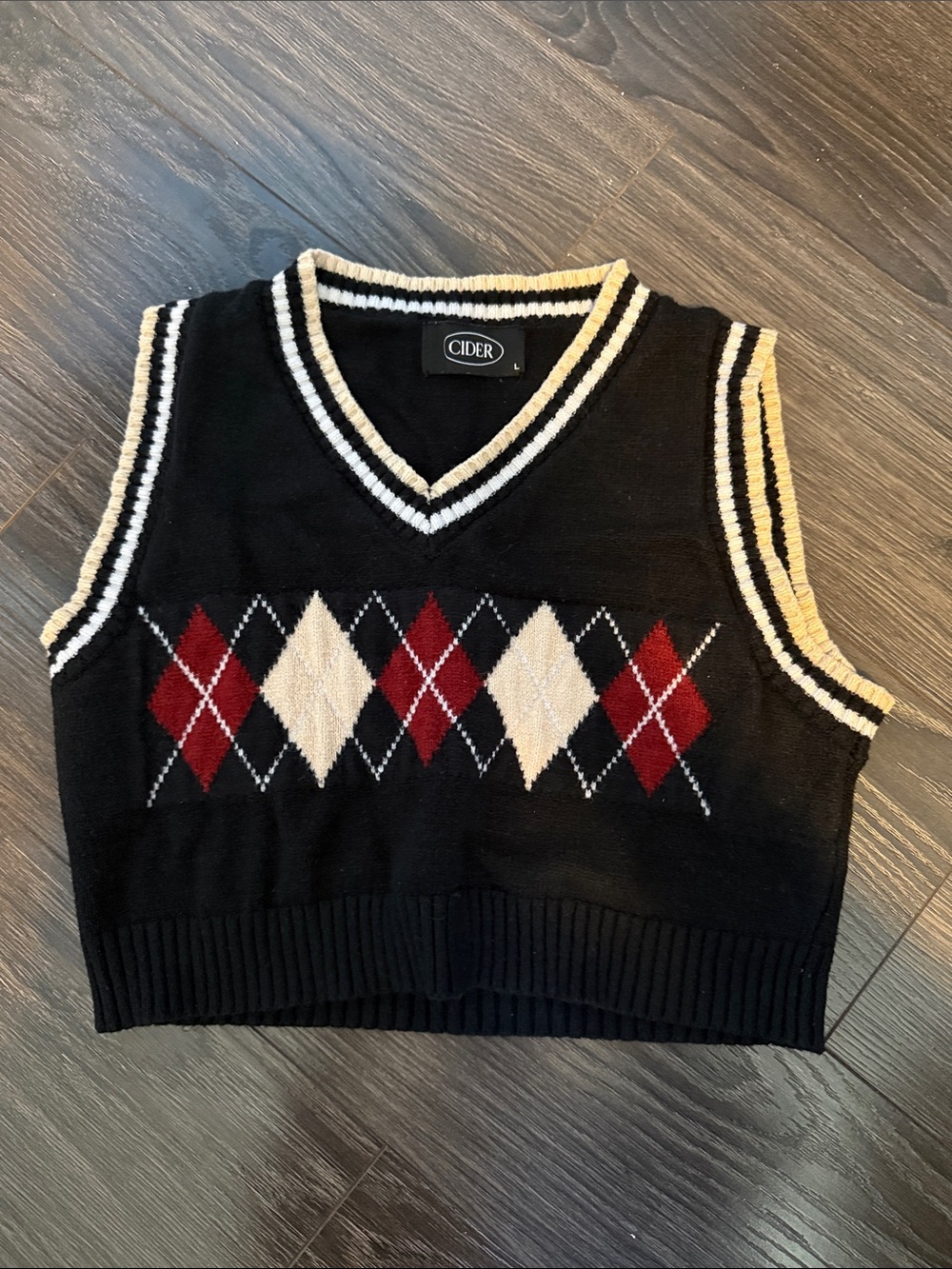Cider Black Argyle Knit Vest with Red & Cream Diamonds